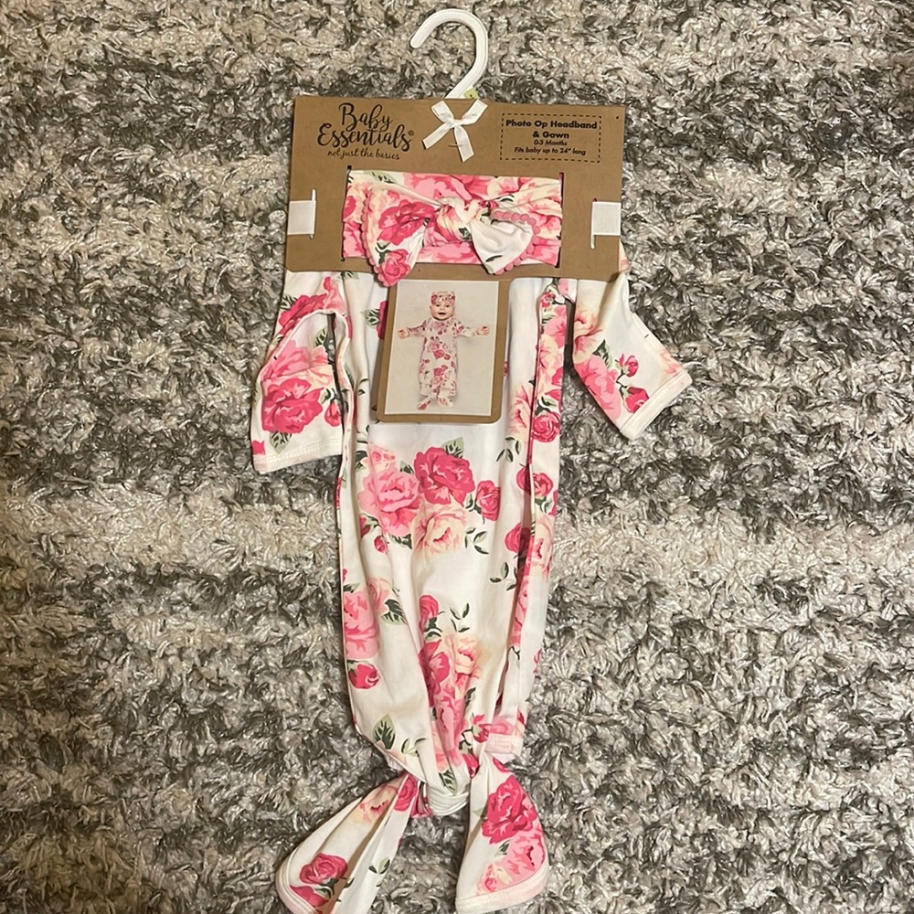 0-3 month girl headband and gown